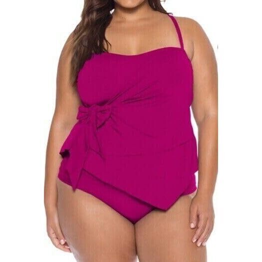 Becca Etc Women's Plus Ruched Hipster Bottom Swimsuit Purple Size 2x